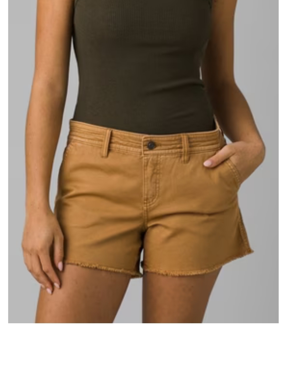 Prana Women's Frayed Hem Jean Shorts in Caramel Brown